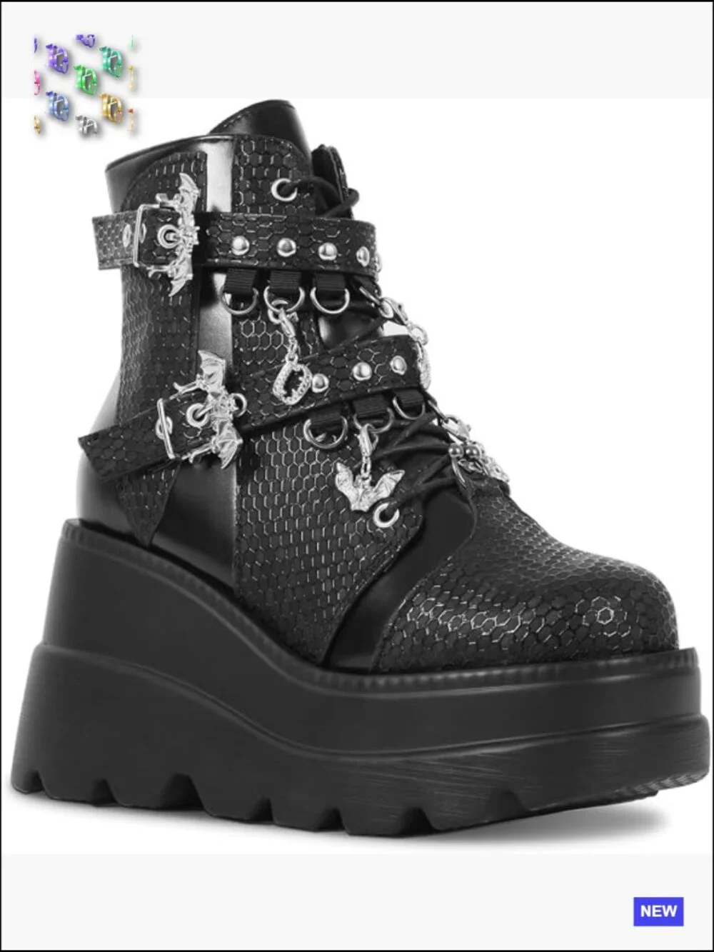 Chunky Platform Ankle Boots with Bat Buckle DIY Punk Goth Combat Booties
